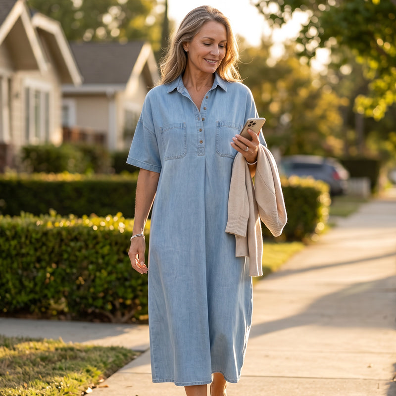 👗 50% OFF NOW! 👖 Casual Pocket Denim Midi Shirt Dress🌸