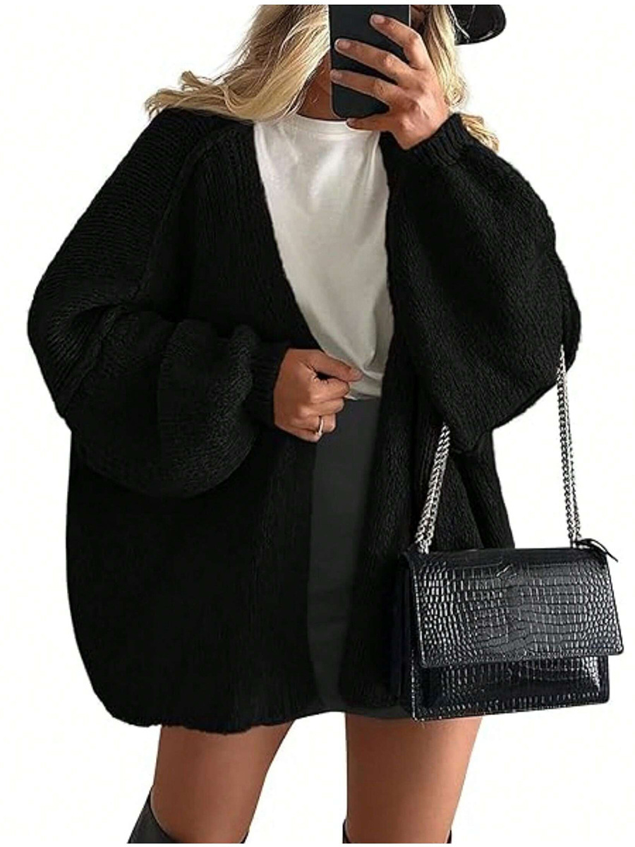 Oversized Batwing Sleeve Knit Cardigan for Women, Open Front Loose Chunky Knit Sweater Coat 13 Colors