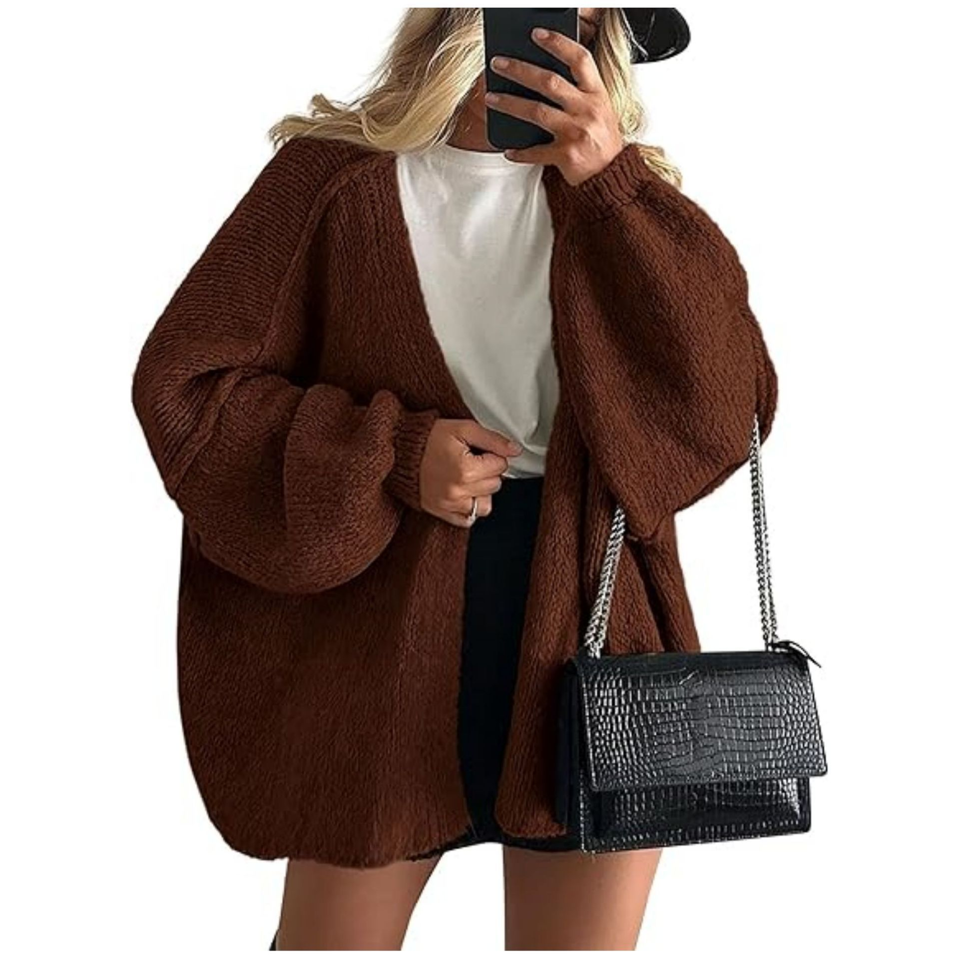 Oversized Batwing Sleeve Knit Cardigan for Women, Open Front Loose Chunky Knit Sweater Coat 13 Colors